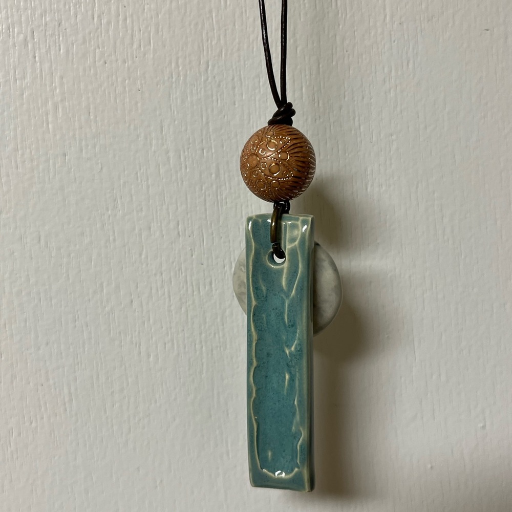 Hand Crafted Ceramic Pendant Necklace with Bead